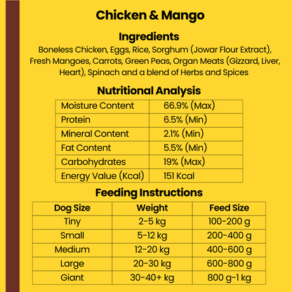 Wet Dog Food Made with Real Chicken and Mango Flavour (Mango Chicken) - 200g