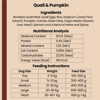 Wet Dog Food Made with Real Quail and Pumpkin Flavour (Quail Pumpkin) - 200g