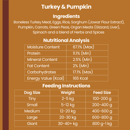 Wet Dog Food Made with Real Turkey and Pumpkin Flavour (Pumpkin Turkey) - 200g